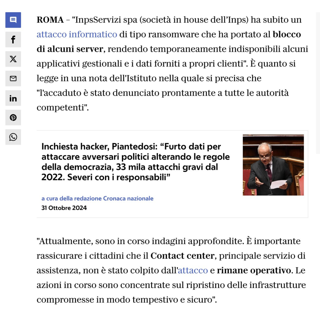 Screenshot dell'articolo pubblicato dal quotidiano Repubblica